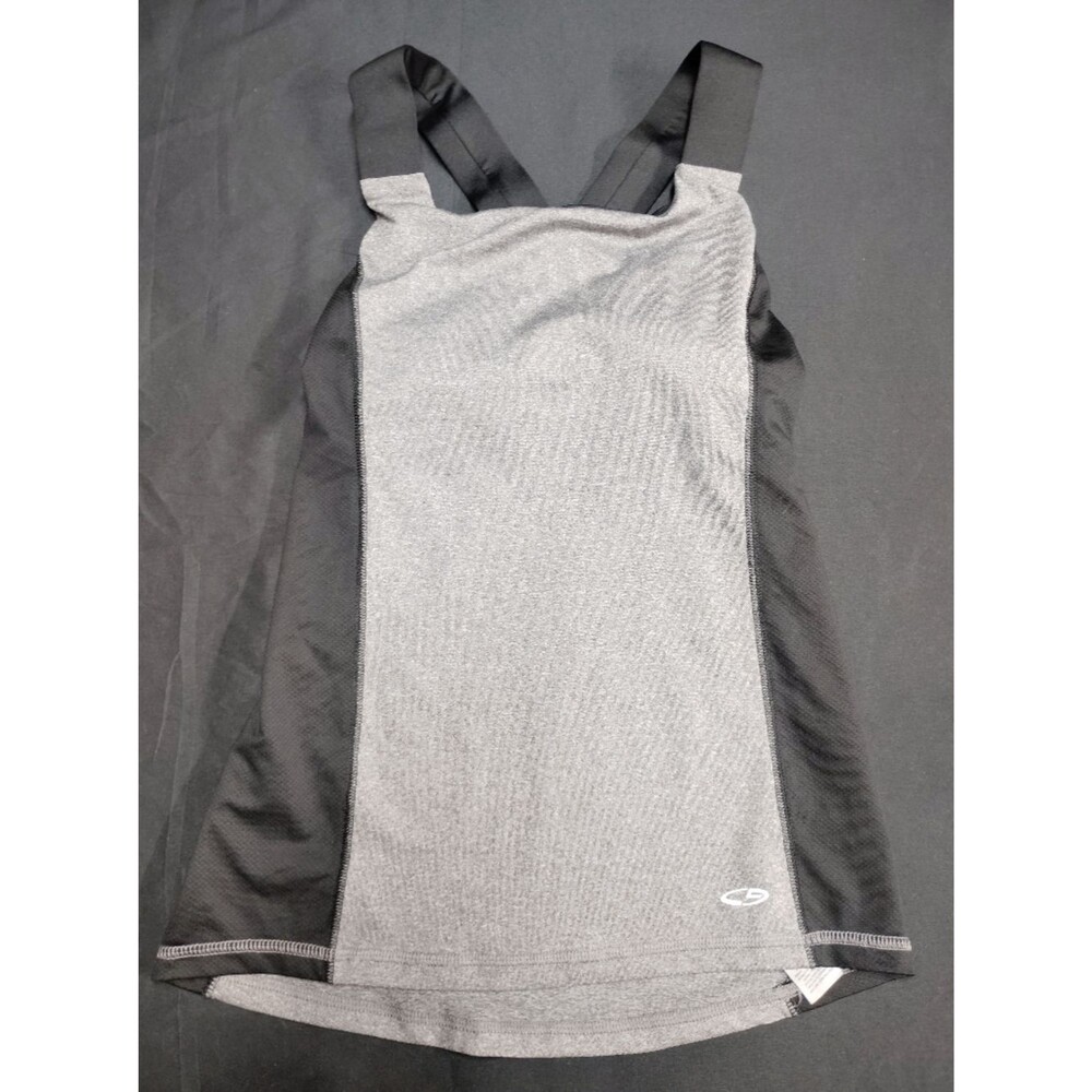 Champion Gray Athletic Strappy CrisCross Tank Top with Black Side Panels & bra